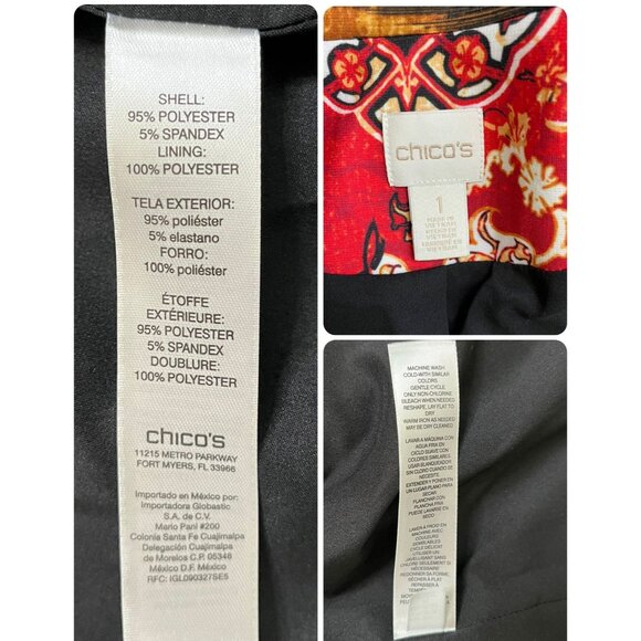 Chico's Paisley Patchwork Longline Blazer Jacket Red Black Gold Size 1 - Picture 8 of 11